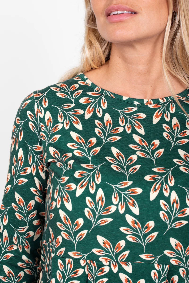Brakeburn Autumn Breeze Print Peplum Long Sleeved T-Shirt - Teal