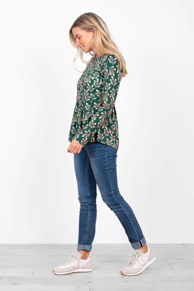Brakeburn Autumn Breeze Print Peplum Long Sleeved T-Shirt - Teal
