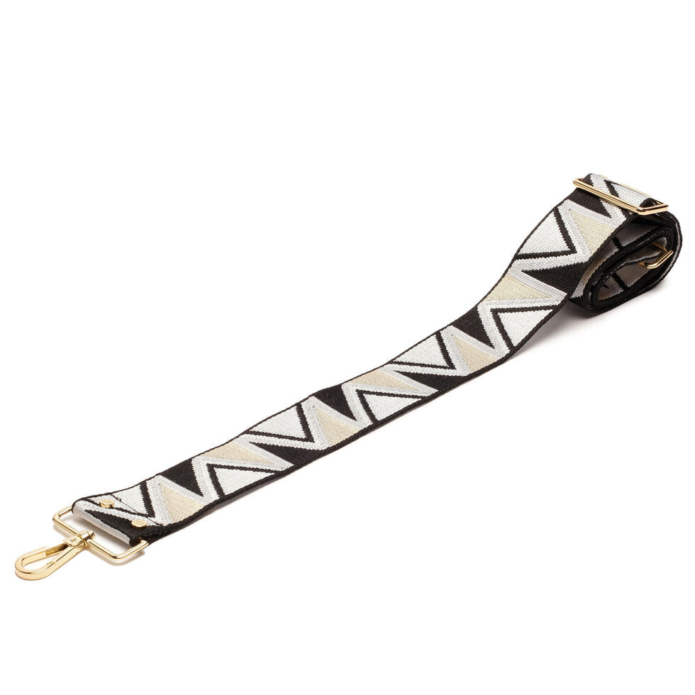 Elie Beaumont Designer BLACK & WHITE ABSTRACT Adjustable Crossbody Bag Strap (GOLD Fittings)