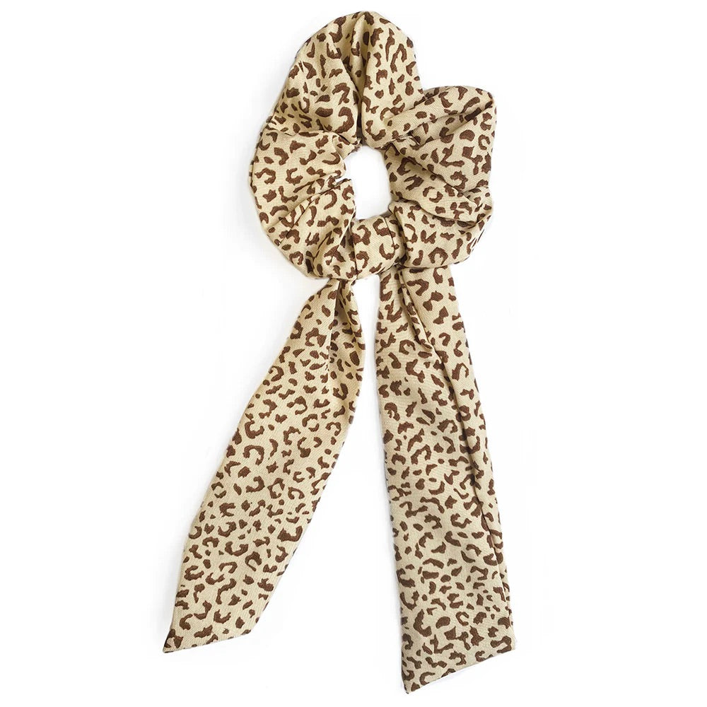 Black Ginger Animal Print Tie Scrunchie - Cream
