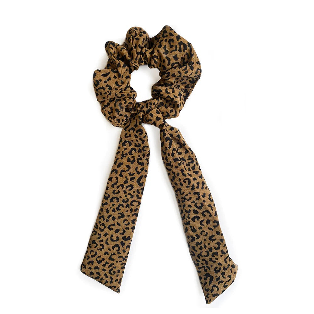 Black Ginger Animal Print Tie Scrunchie - Tan