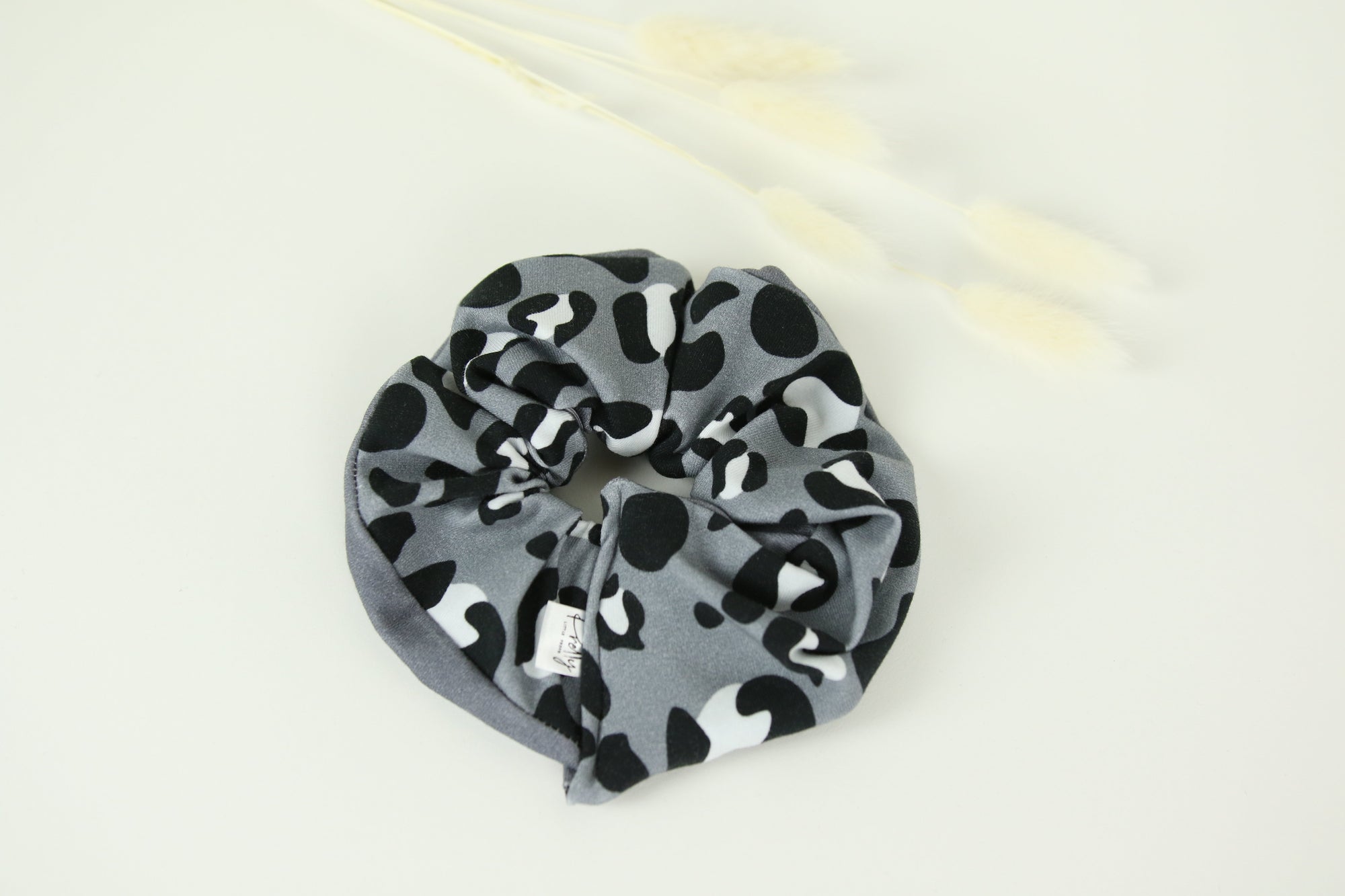 Grey & Black Leopard Print Large Reversible Scrunchy