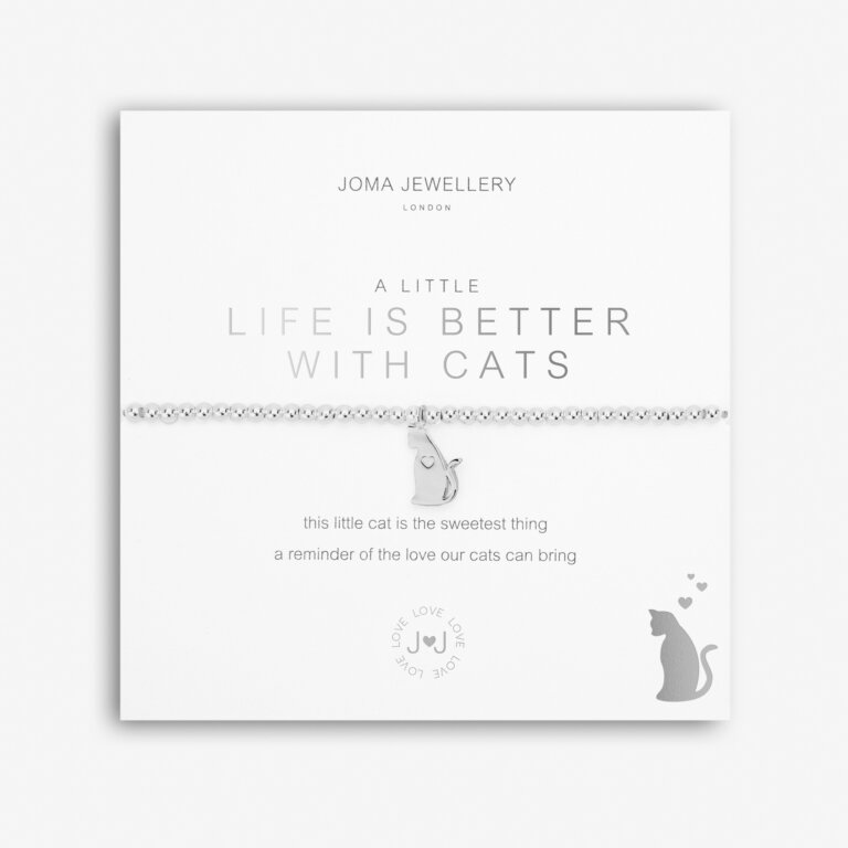 Joma Jewellery A Little 'Life is Better With Cats' Silver Bracelet