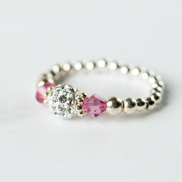 Rose (October Birthstone) Silver Stretch Ring