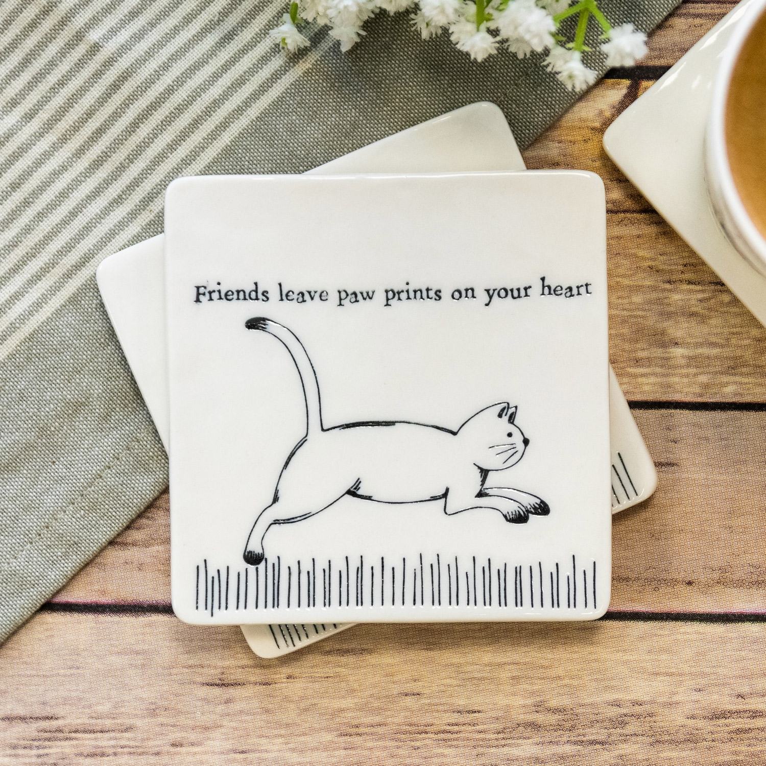 East of India Porcelain Square Coaster - Running Cat