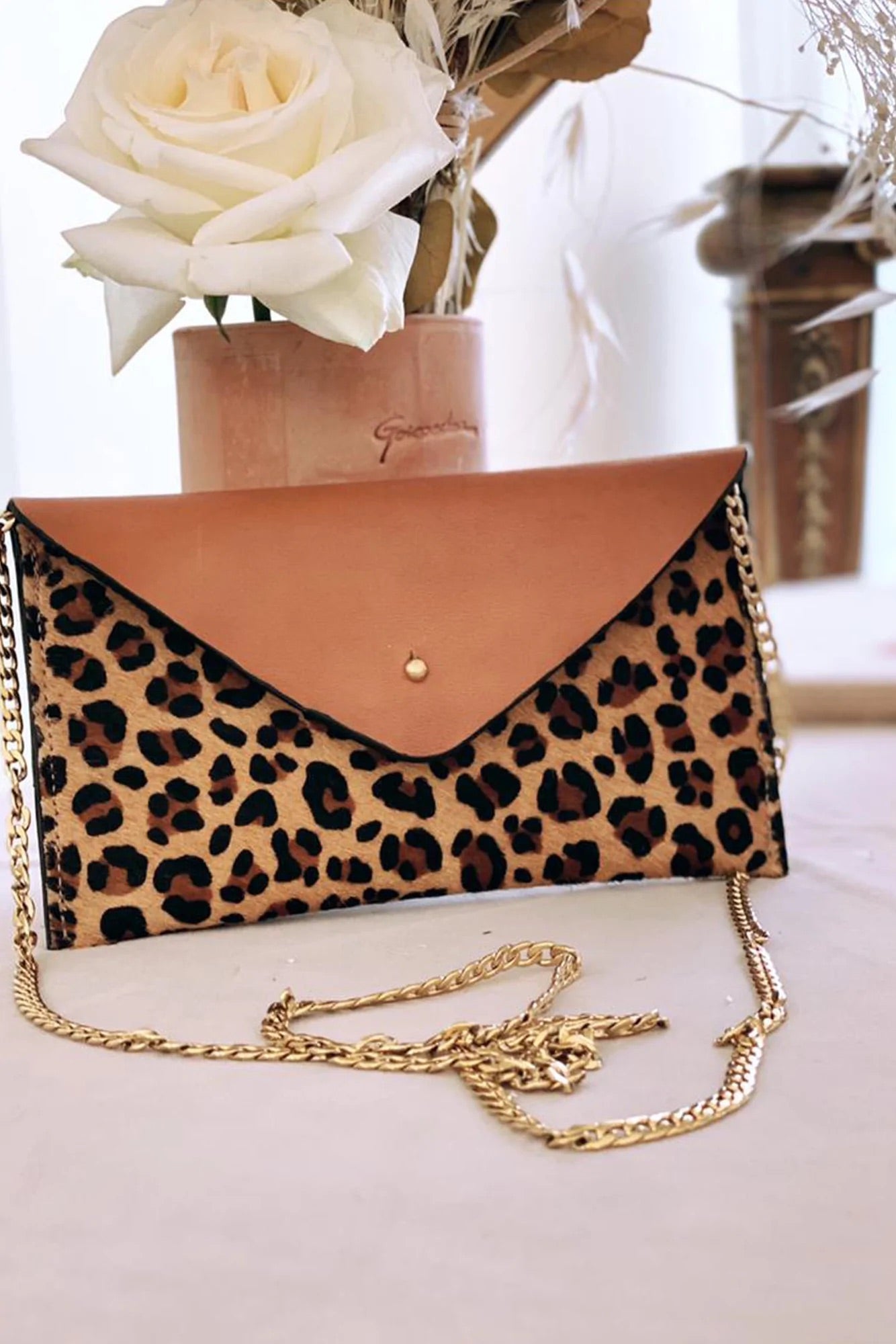 Willow Hive Leather Leopard Print Mini Clutch/Crossbody Bag