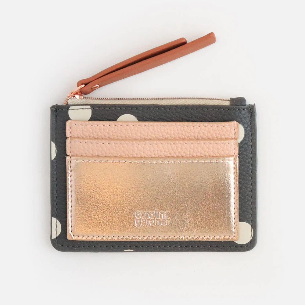 Caroline Gardner Charcoal Spot Rose Gold Patch Purse