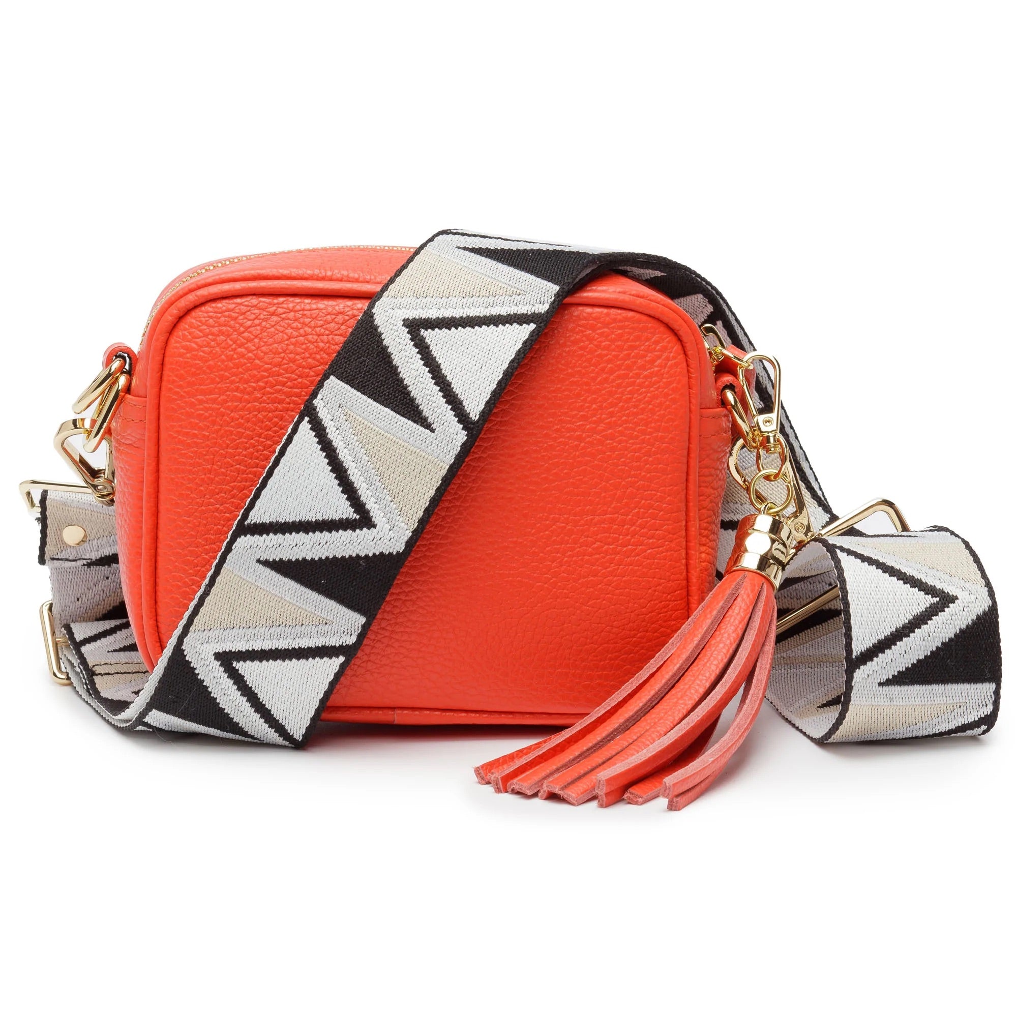 Elie Beaumont Designer BLACK & WHITE ABSTRACT Adjustable Crossbody Bag Strap (GOLD Fittings)