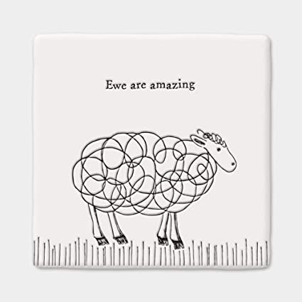 East of India Porcelain Square Coaster - Sheep/ Ewe are Amazing