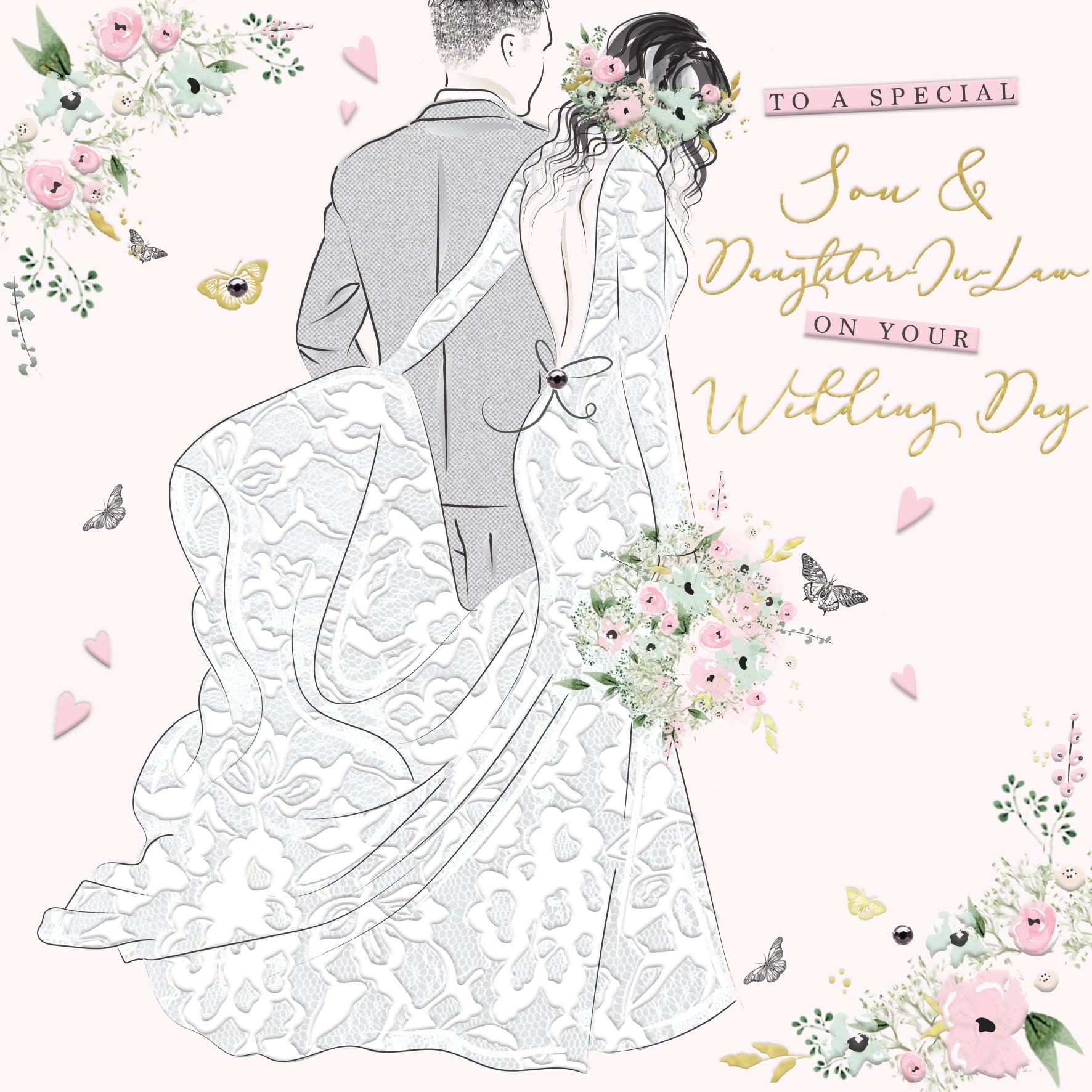 Son & Daughter-in-Law Wedding Bouquet & Couple Card