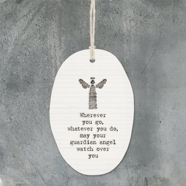 East of India Porcelain Oval Hanger -Angel / Wherever you Go