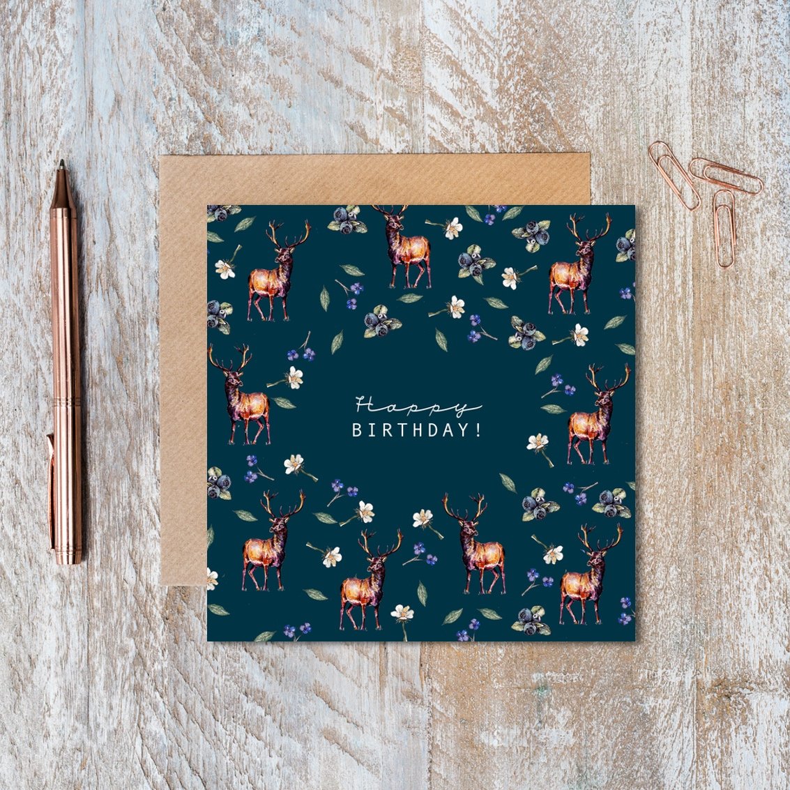 Toasted Crumpet Stag Noir Happy Birthday Card