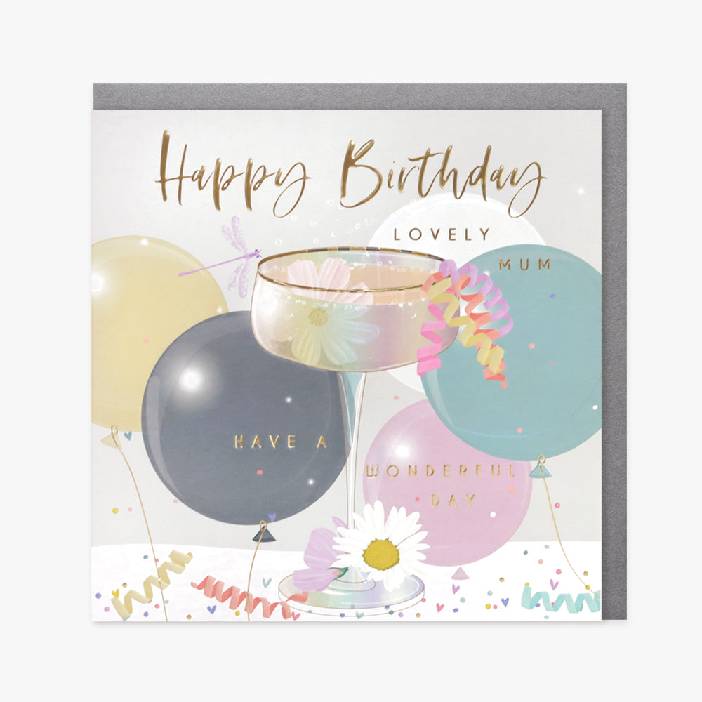 Belly Button Birthday Lovely Mum Cocktail & Balloons Card