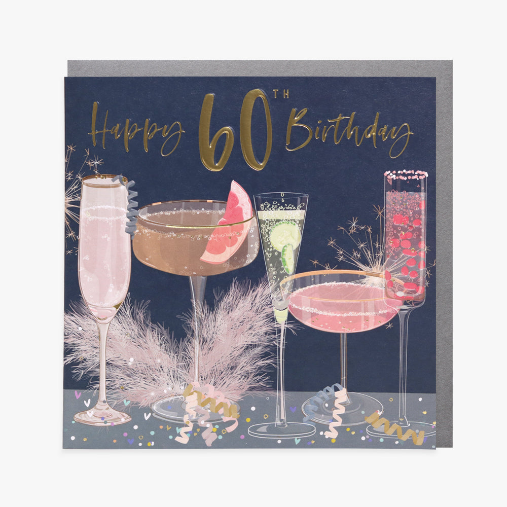 Belly Button 60th Birthday Cocktails Navy Card
