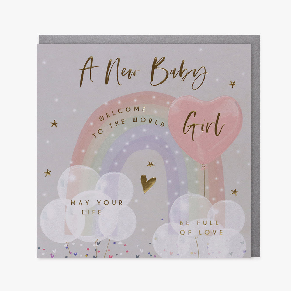 Belly Button New Baby Girl Rainbow & Balloons Card
