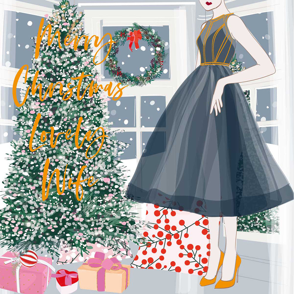 Belly Button Merry Christmas Lovely Wife Black Dress Card