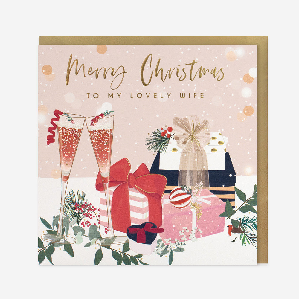 Belly Button Merry Christmas Lovely Wife Fizz & Presents Card