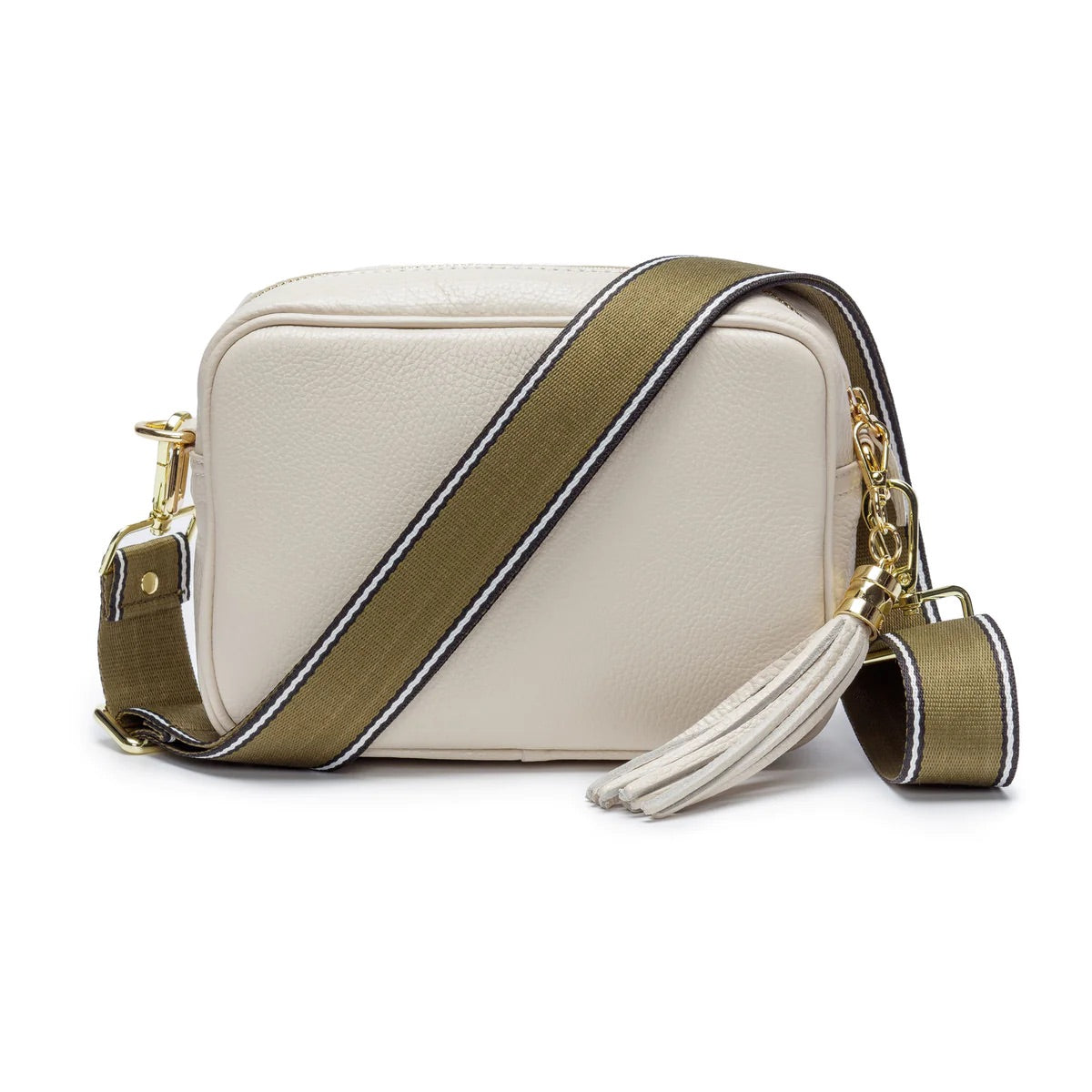 Elie Beaumont Designer OLIVE STRIPE Adjustable Crossbody Bag Strap (GOLD Fittings)