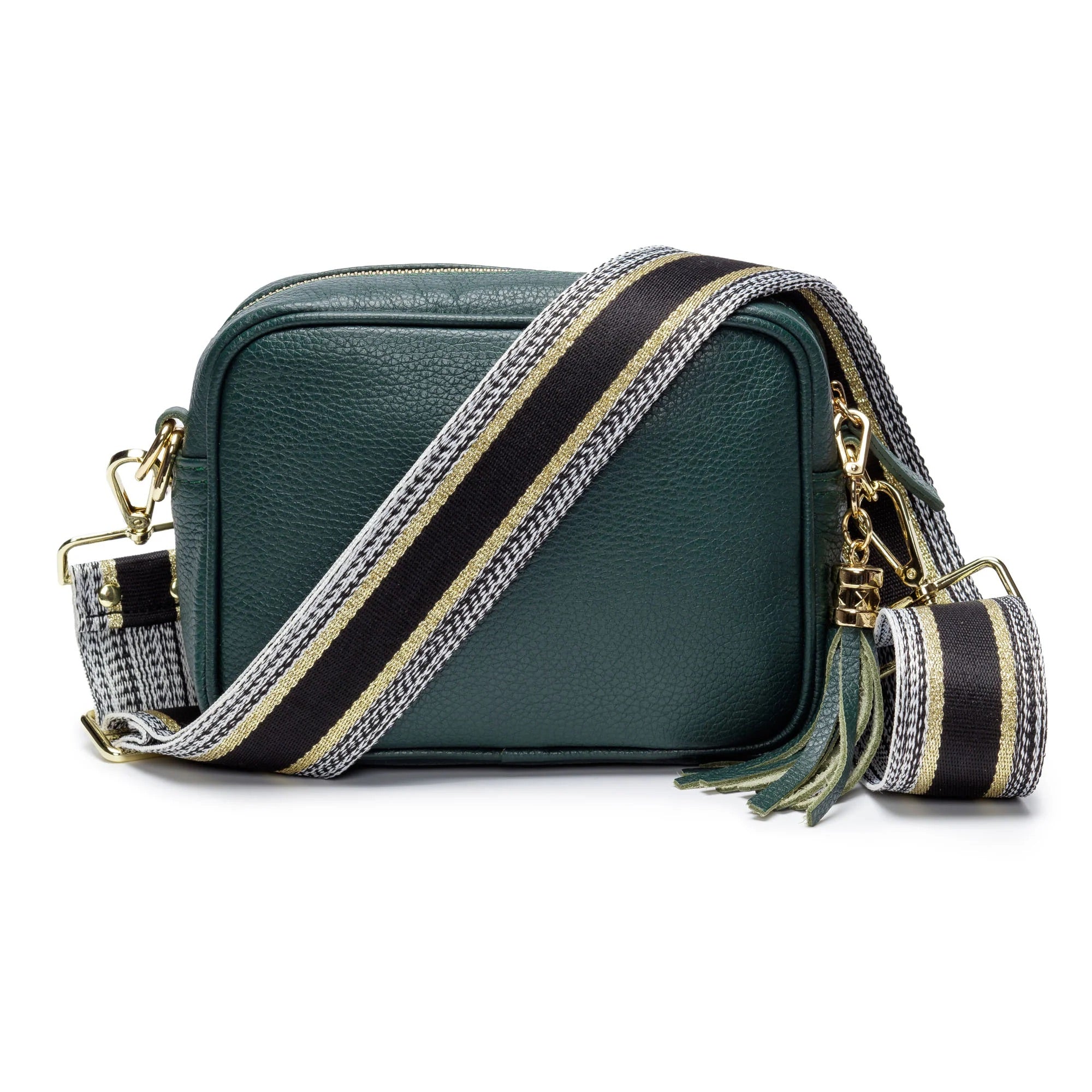 Elie Beaumont Designer METALLIC BLACK/ GOLD STRIPE Adjustable Crossbody Bag Strap (GOLD Fittings)