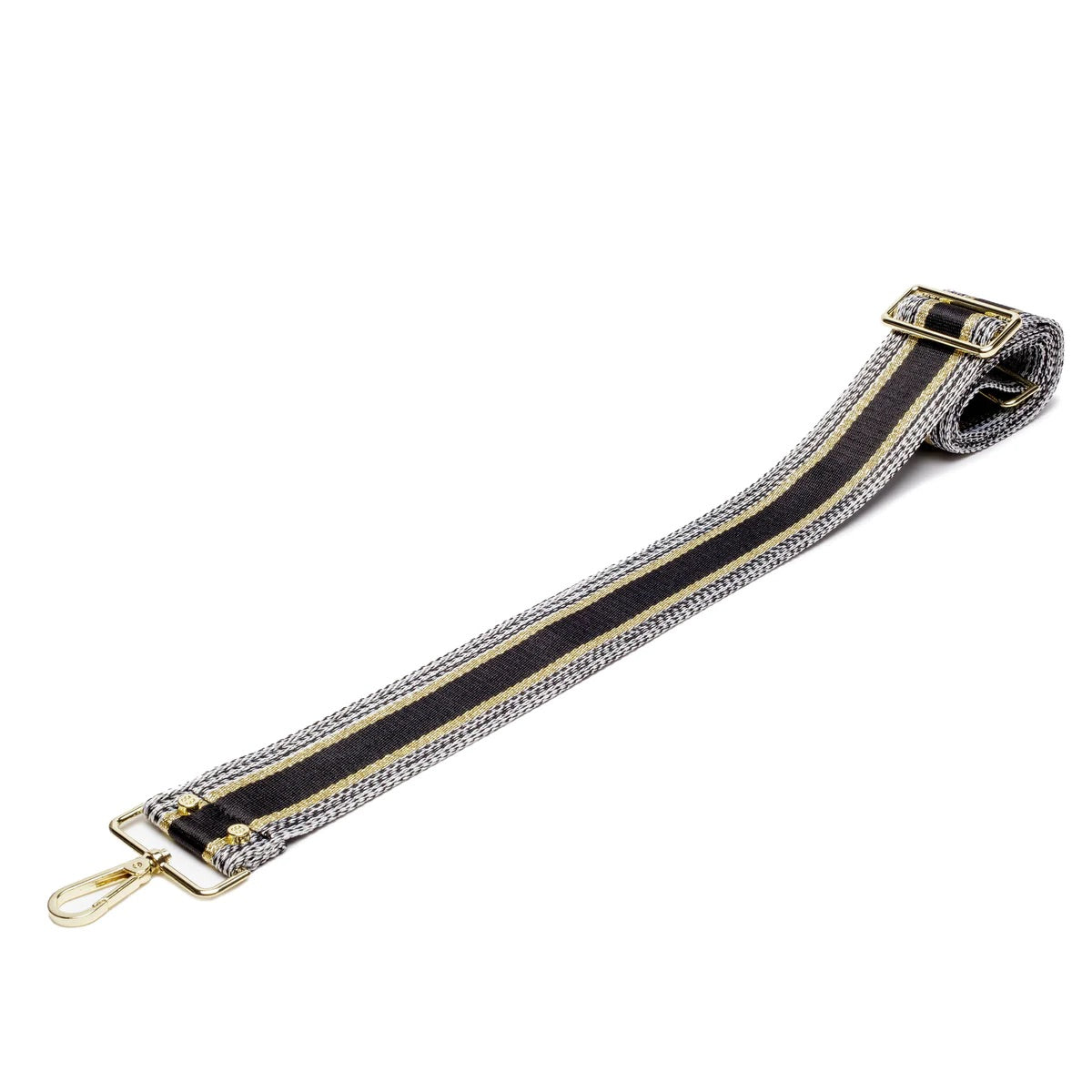 Elie Beaumont Designer METALLIC BLACK/ GOLD STRIPE Adjustable Crossbody Bag Strap (GOLD Fittings)