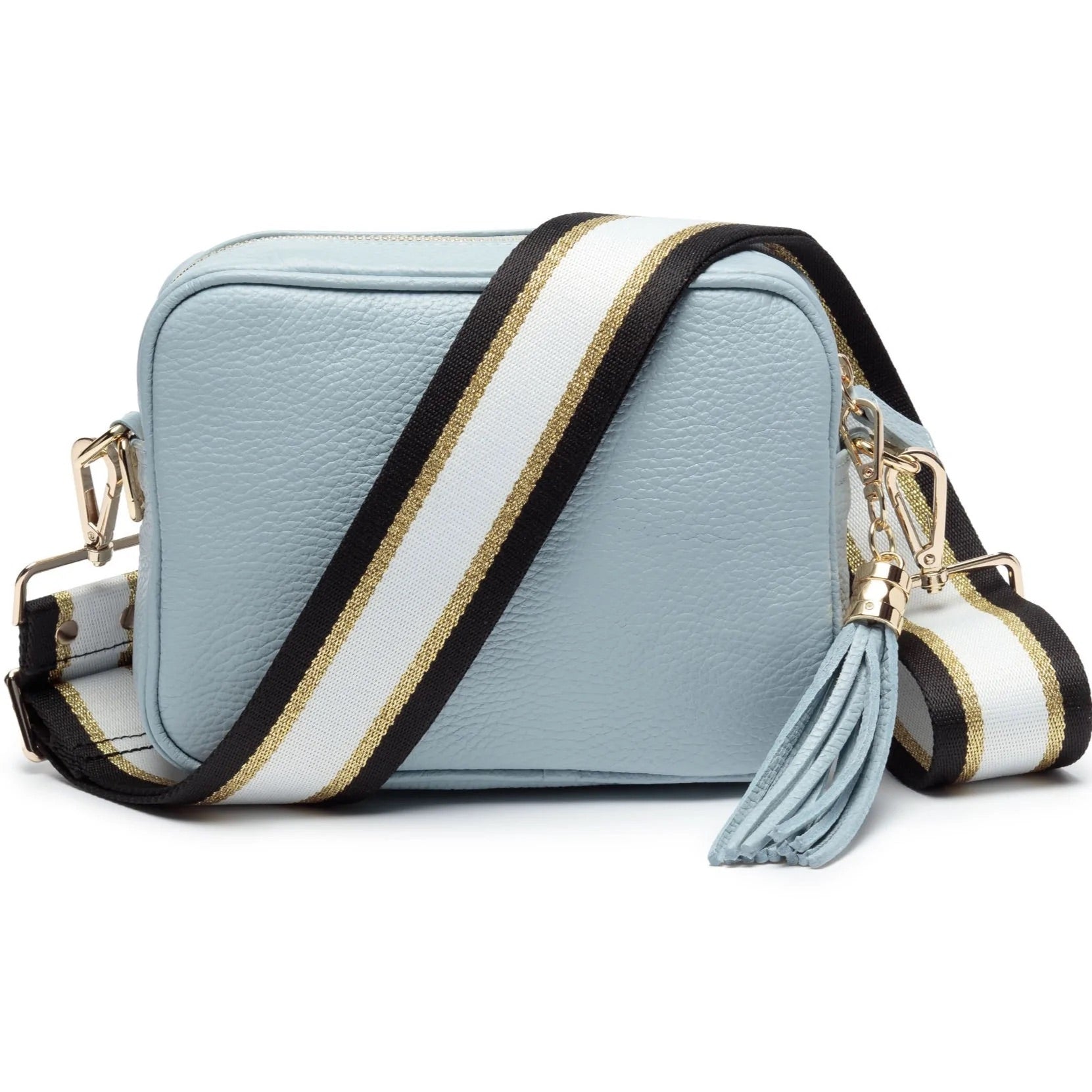 Elie Beaumont Designer BLACK GOLD & WHITE STRIPES Adjustable Crossbody Bag Strap (GOLD Fittings)