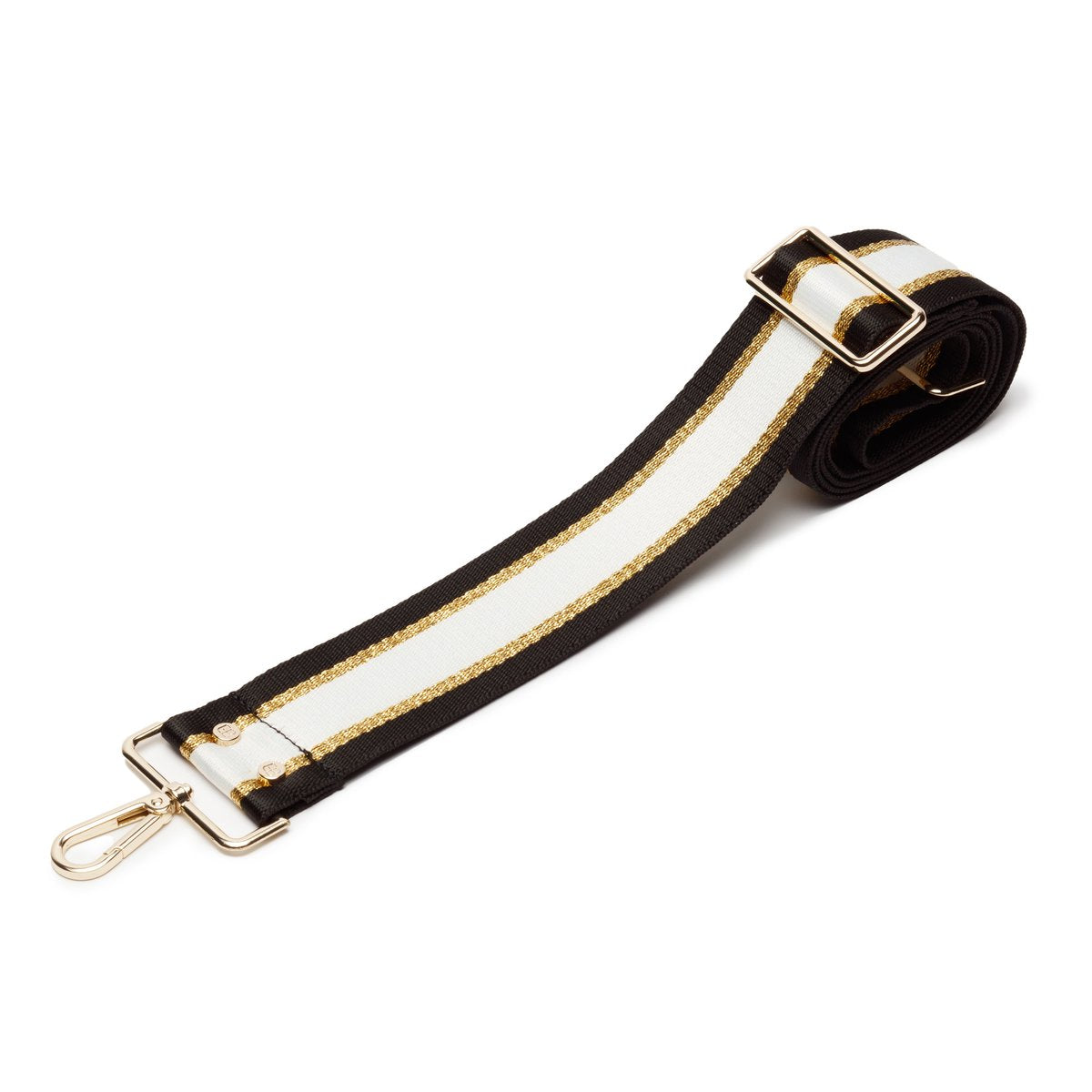 Elie Beaumont Designer BLACK GOLD & WHITE STRIPES Adjustable Crossbody Bag Strap (GOLD Fittings)