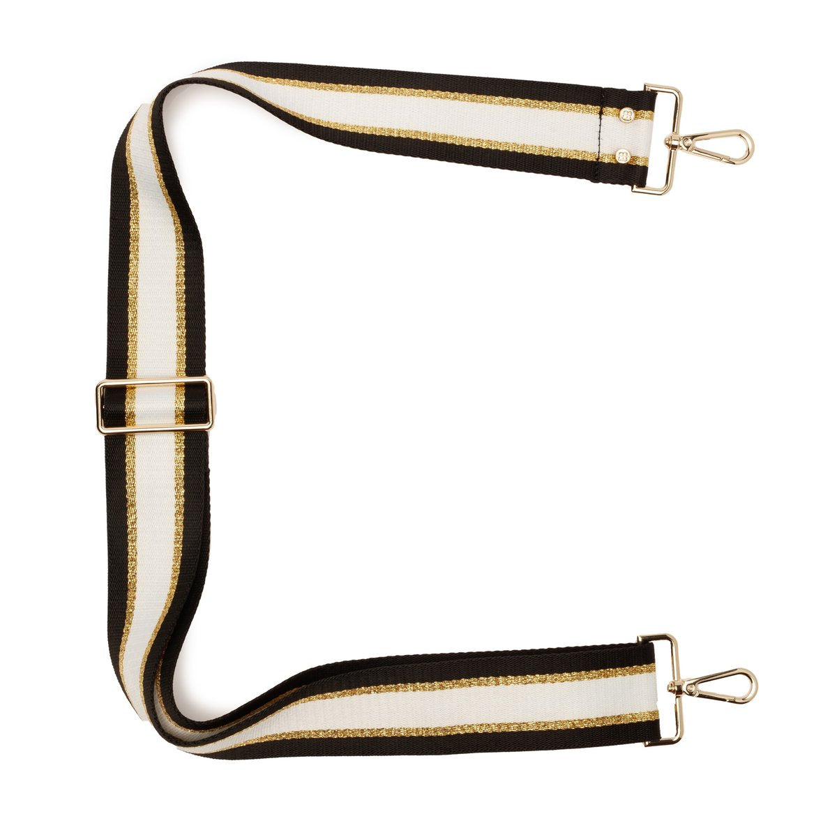 Elie Beaumont Designer BLACK GOLD & WHITE STRIPES Adjustable Crossbody Bag Strap (GOLD Fittings)