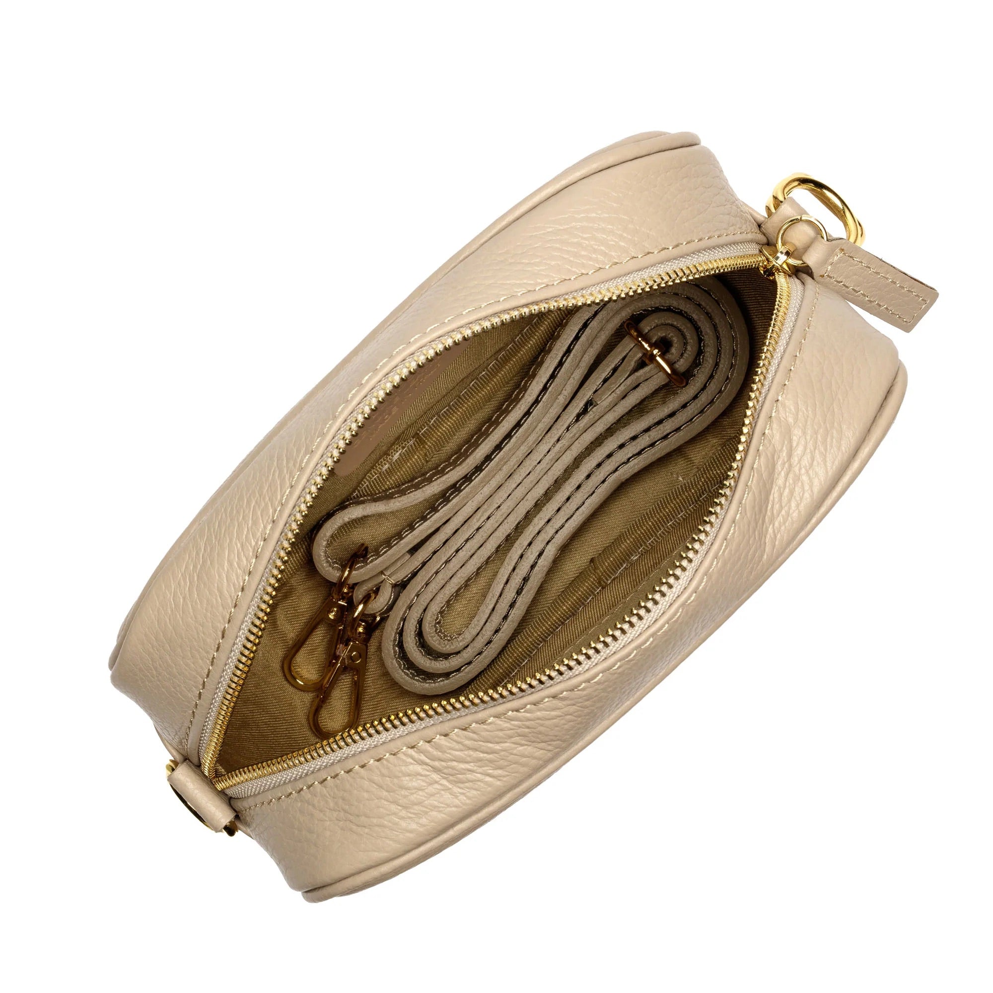 Elie Beaumont Designer Leather Crossbody Bag - Biscuit (GOLD Fittings)