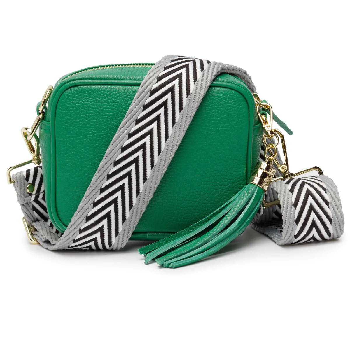 Elie Beaumont Designer GREY CHEVRON Adjustable Crossbody Bag Strap (GOLD Fittings)