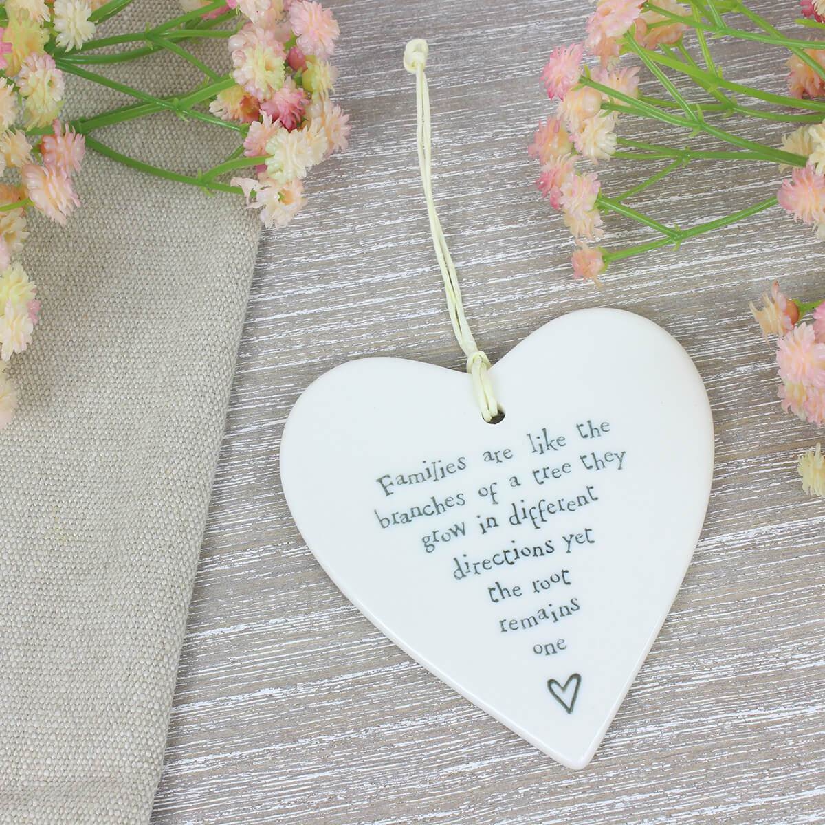 East of India Porcelain Round Hanging Heart - Families are Like