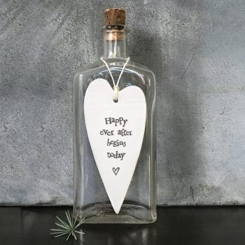 East of India Porcelain Long Hanging Heart - Happy Ever After