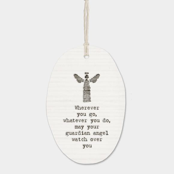 East of India Porcelain Oval Hanger -Angel / Wherever you Go