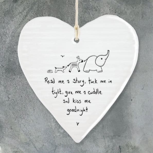 East of India Porcelain Wobbly Hanging Heart - Read me a Story