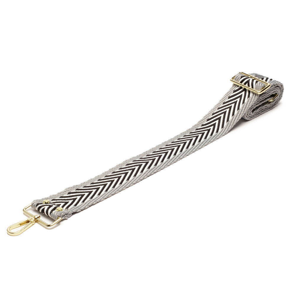 Elie Beaumont Designer GREY CHEVRON Adjustable Crossbody Bag Strap (GOLD Fittings)