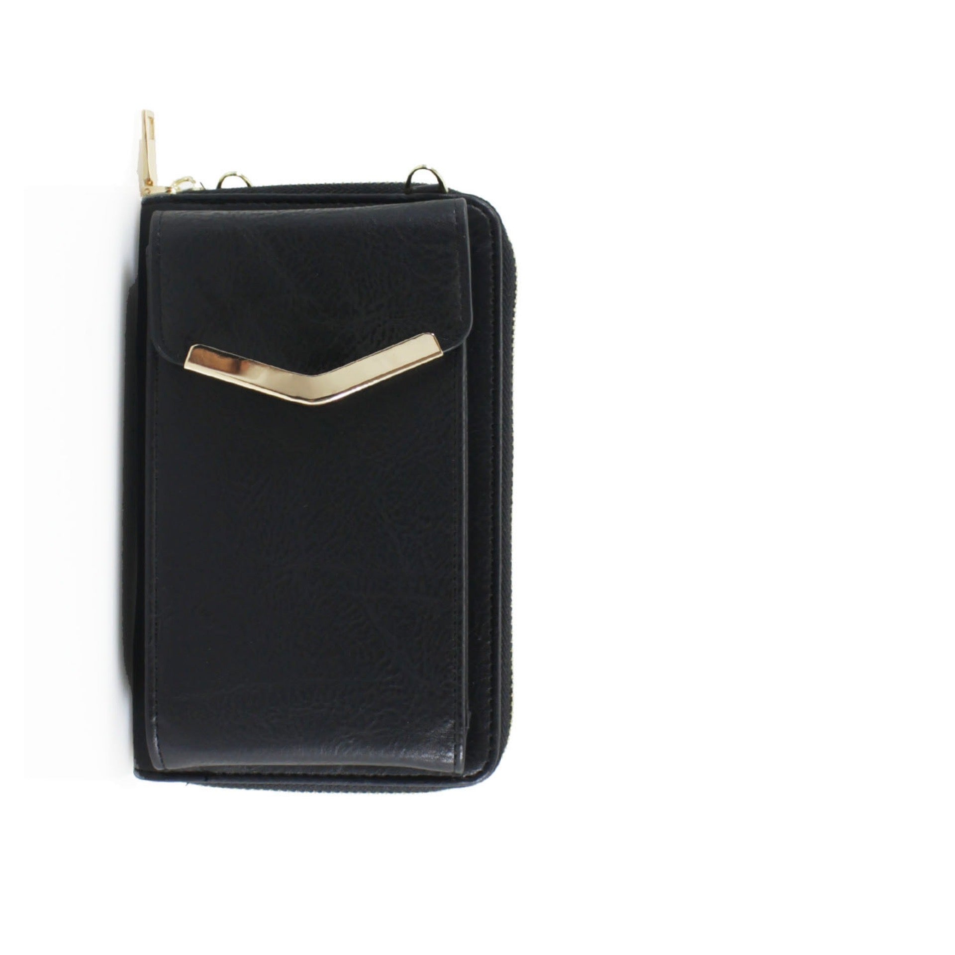 Phone Crossbody Bag with Purse & Gold Detail - Black