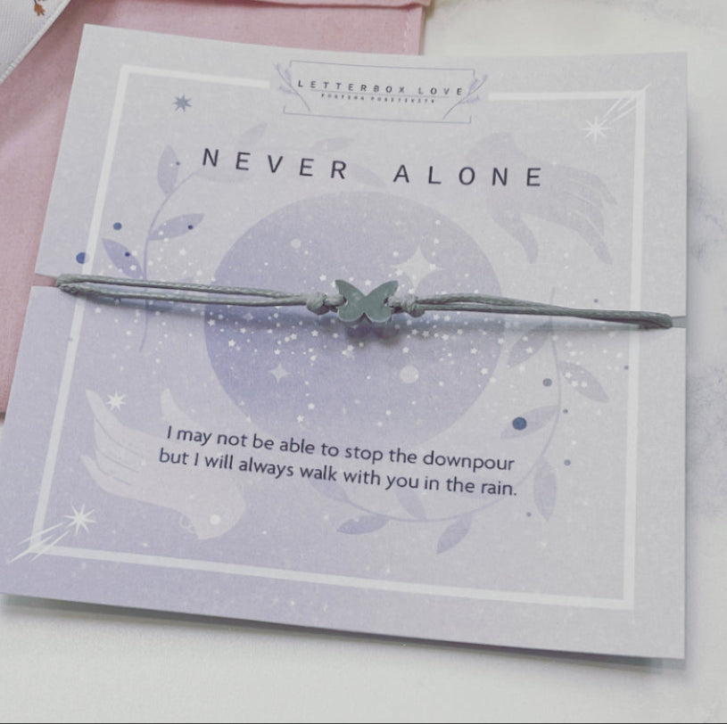 Letterbox Love Never Alone Butterfly Cord Bracelet