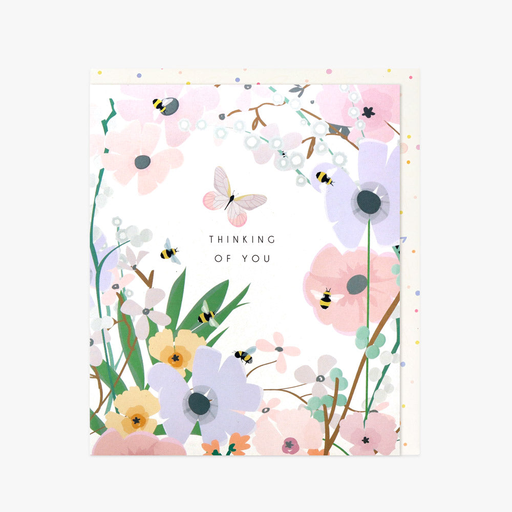 Belly Button Thinking of You Butterflies Bees Floral Card