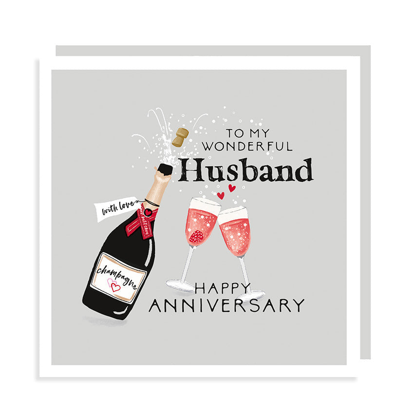 Rosanna Rossi Husband Anniversary Champagne & Glasses Card