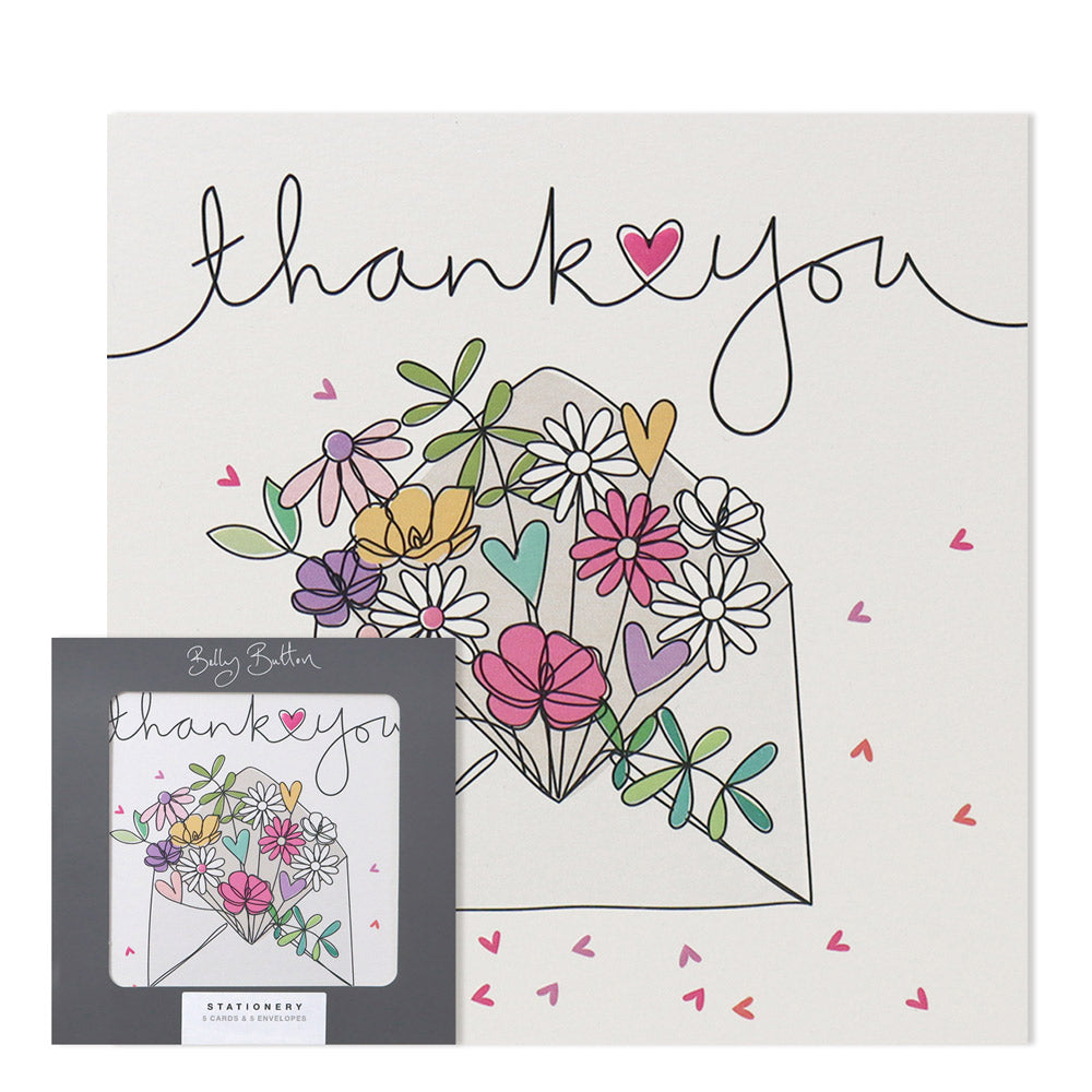 Belly Button Stationery Pack - Floral Thank you Cards - Blank 5 Mini Cards & Envelopes