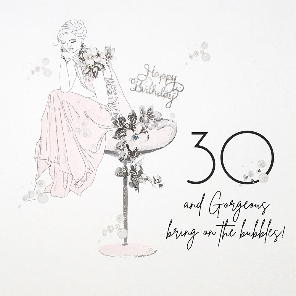 Five Dollar Shake 30 & Gorgeous Bring on the Bubbles Birthday Card