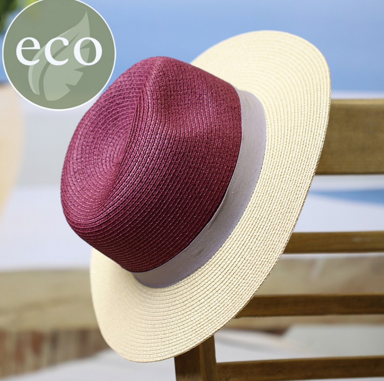POM Two Tone Straw Fedora Hat - Grape/Natural