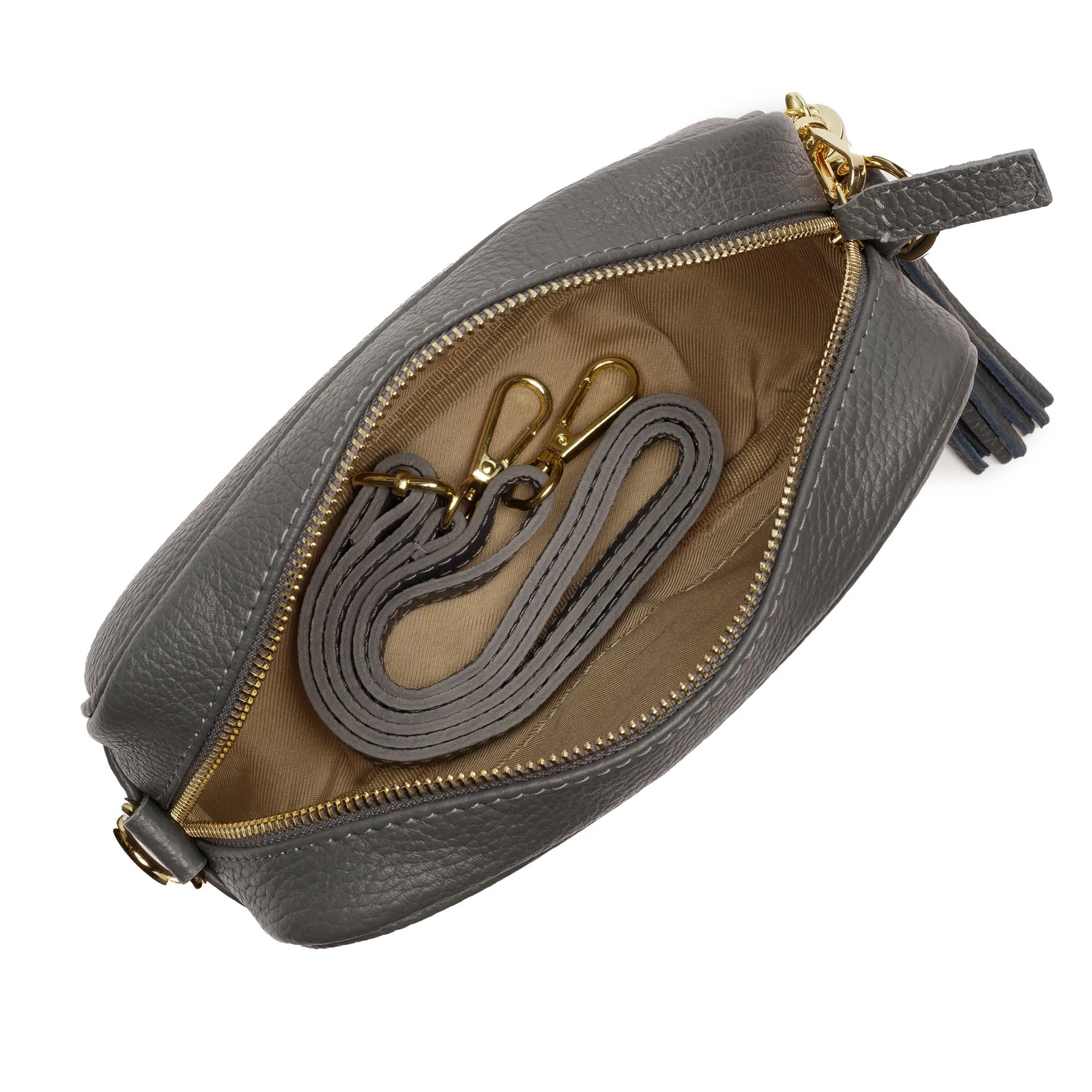 Elie Beaumont Designer Leather Crossbody Bag - Slate Grey (GOLD Fittings)