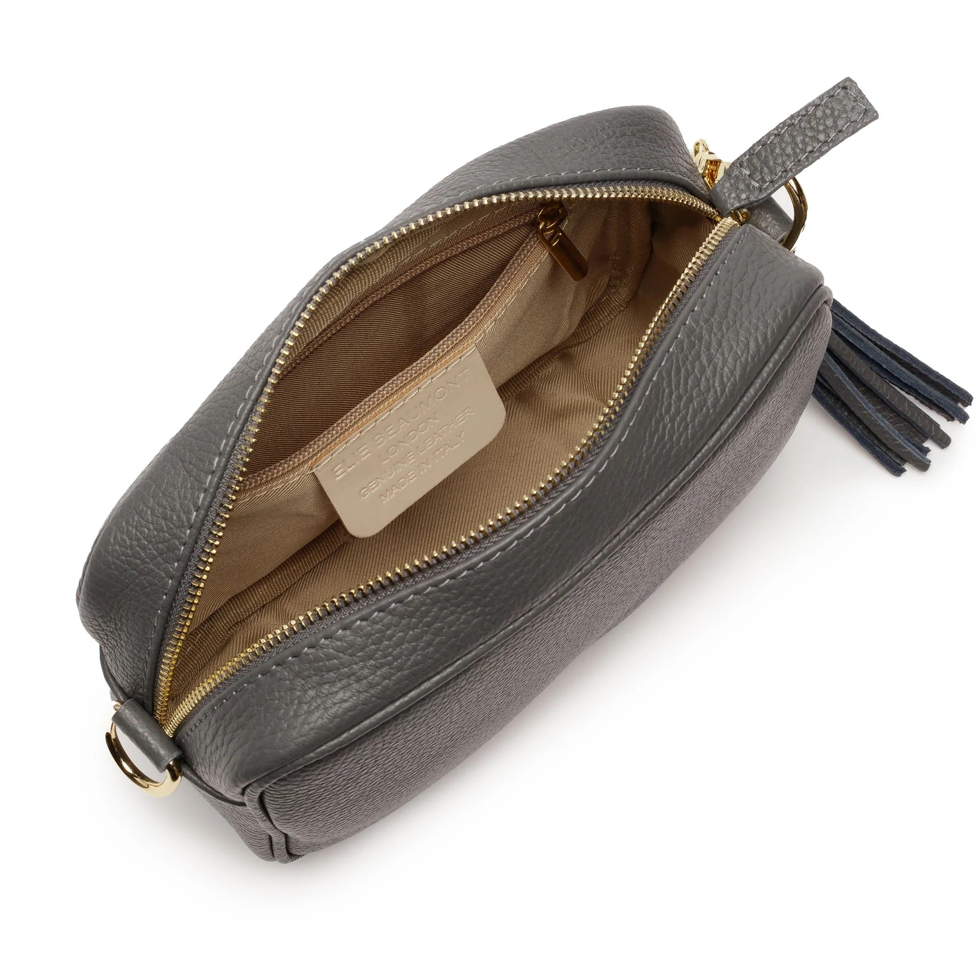 Elie Beaumont Designer Leather Crossbody Bag - Slate Grey (GOLD Fittings)