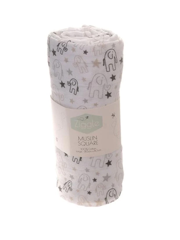 Ziggle Grey Elephant Muslin