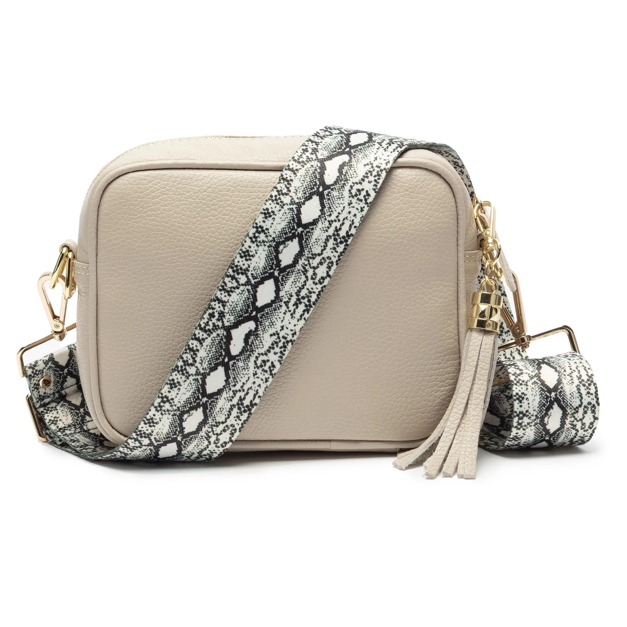 Elie Beaumont Designer Leather Crossbody Bag - Stone (GOLD Fittings)