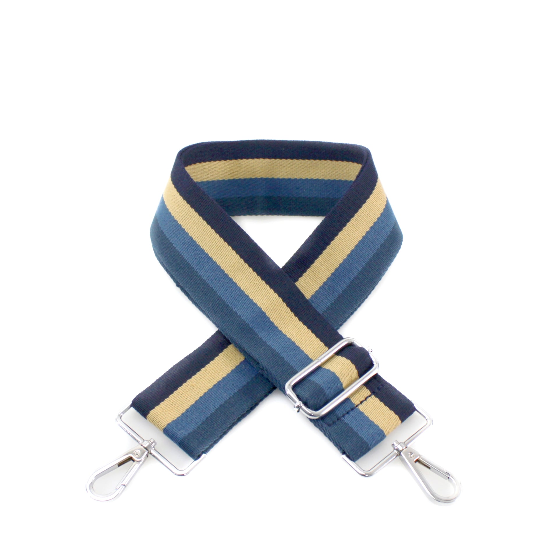 Blue Multi Stripe Print Bag Strap - Silver Fittings