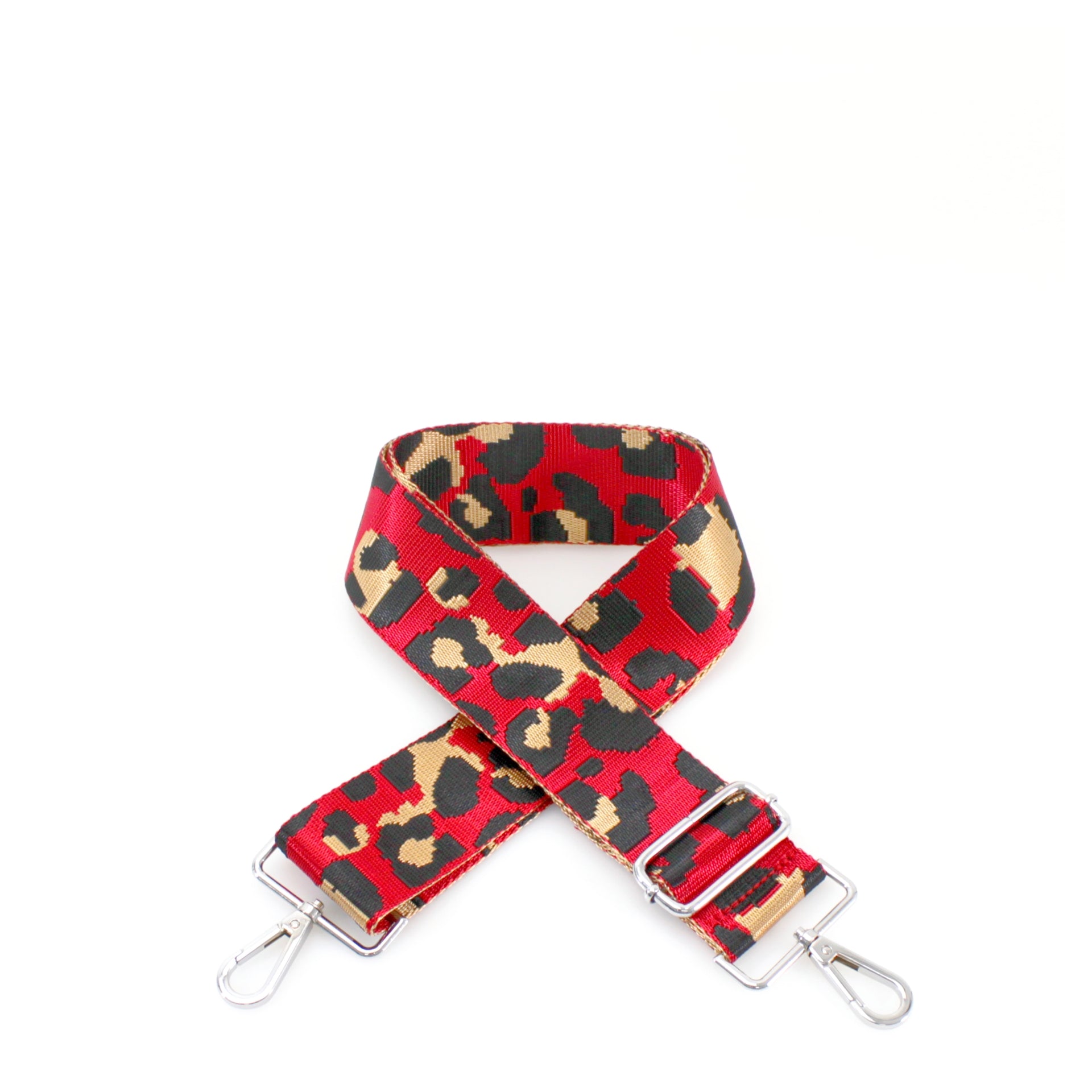 Red Cheetah Print Print Bag Strap - Silver Fittings
