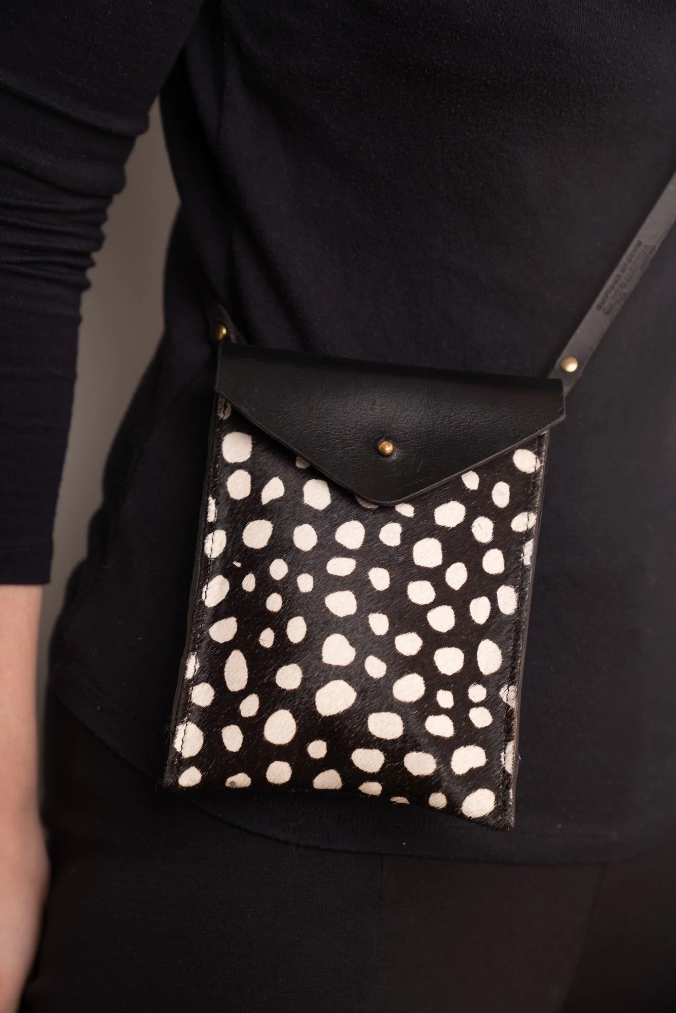 Willow & Hive Leather Monochrome Spot Print Phone Crossbody Bag