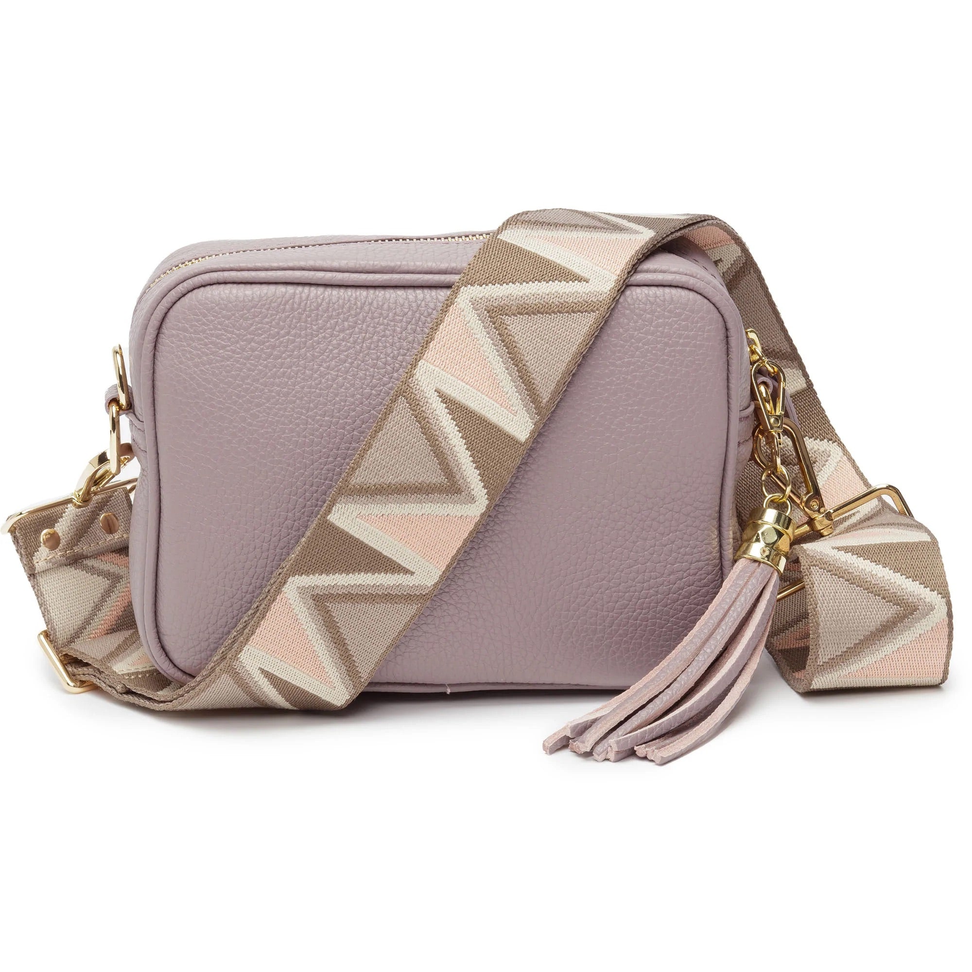 Elie Beaumont Designer GREY/PINK ABSTRACT Adjustable Crossbody Bag Strap (GOLD Fittings)