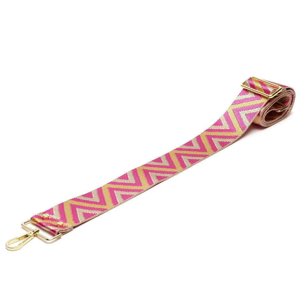 Elie Beaumont Designer PINK ZIGZAG Adjustable Crossbody Bag Strap (Gold fittings)